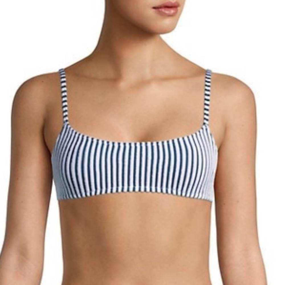 Saks 5th Ave Spiritual Gangster Blue white ribbed texture bikini top